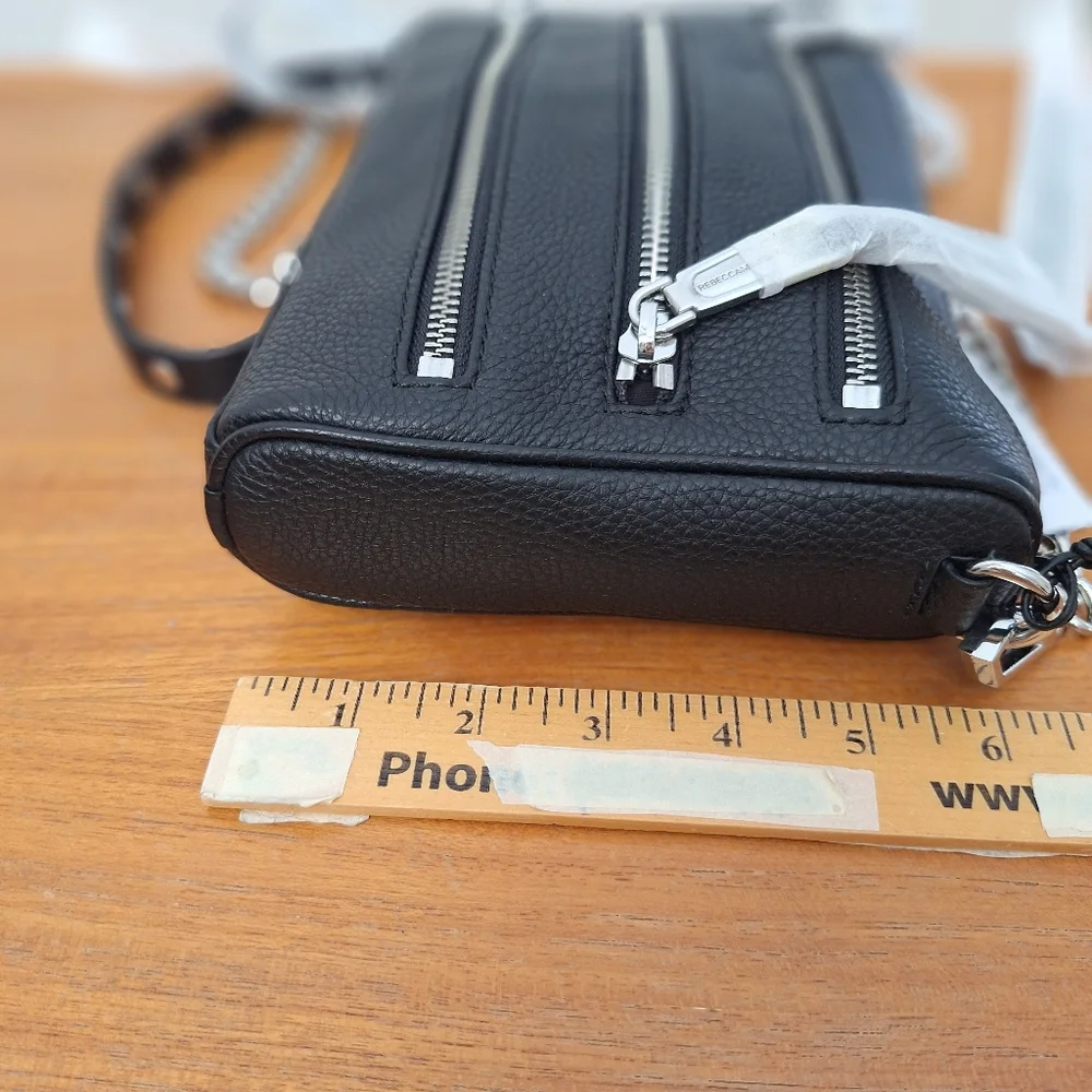 Rebecca Minkoff Mini 5 Zip Leather Crossbody Metal Chain Black Edgy Punk NEW - Picture 11 of 13